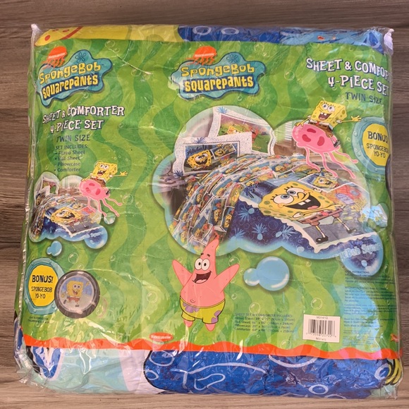 SpongeBob SquarePants Sheet & Comforter Set Twin Nickelodeon Sponge Bob 2002 New - Picture 9 of 10